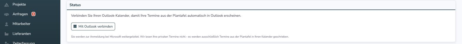 Persönliche Seite Mein Outlook-Kalender mit dem Button Mit Outlook verbinden